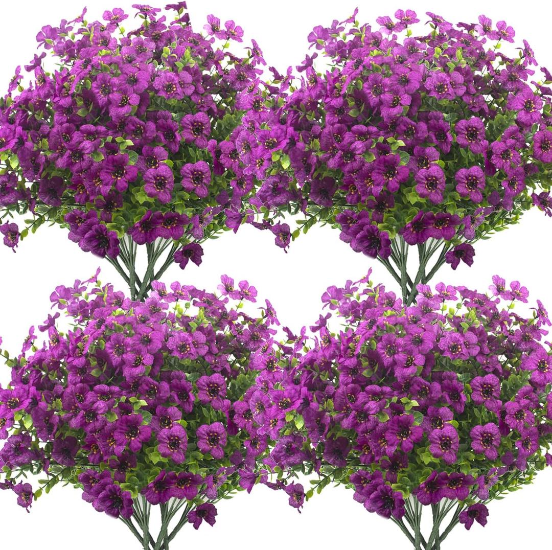 Grunyia 10 Bundles Artificial Flowers Outdoor UV Resistant Fake Flowers No Fade Faux Plants Garden Porch Window Box Decorating (Light Purple)
