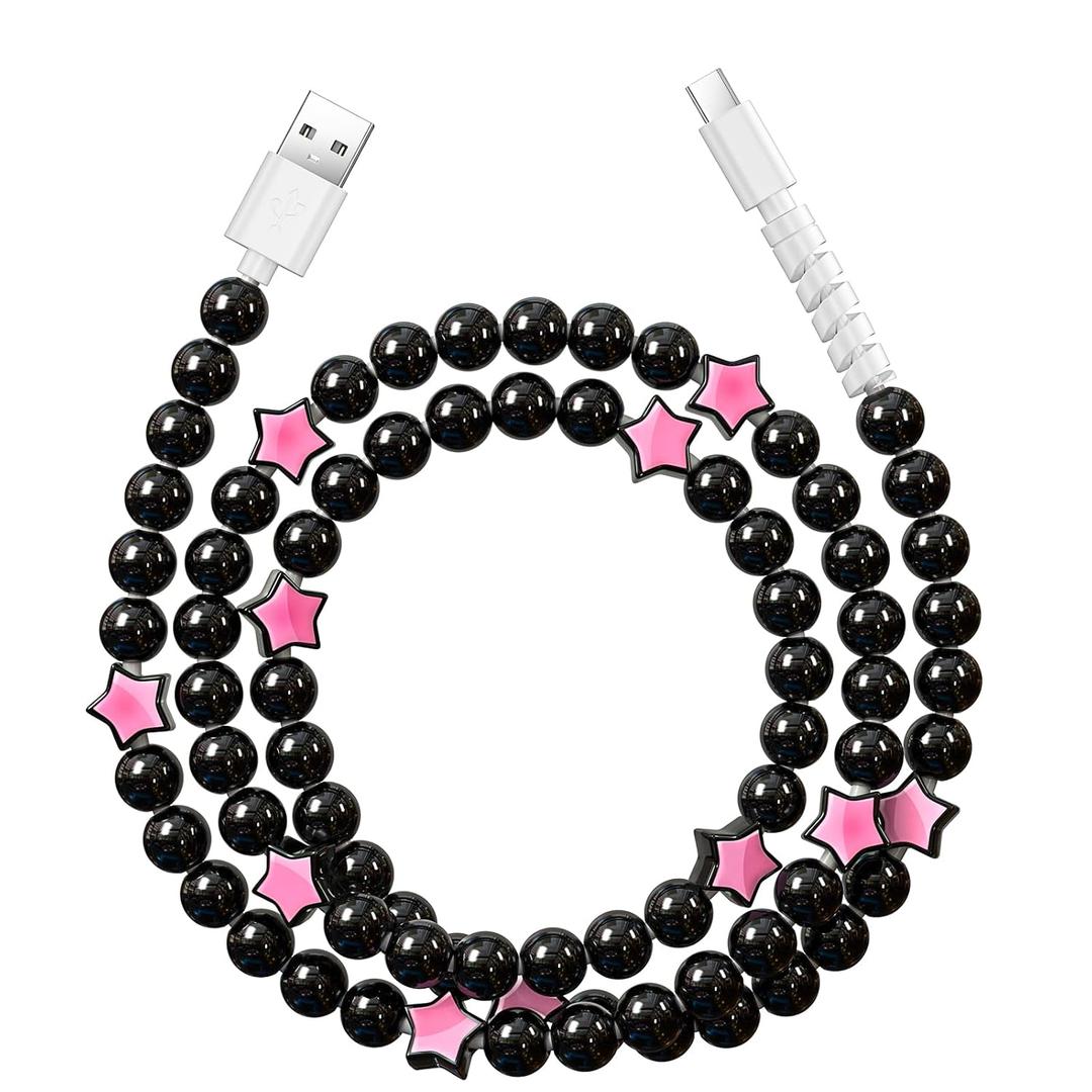 VOFUOE USB C Cable for iPhone 17 Charging Cable USB A to USB C Cable Star Beads Charging Cord 3.3FT Fast Charging Cable for iPhone 16/15, Galaxy S24/S25 Ultra, for iPad 11th/10th-Black & Pink