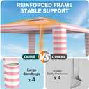 Rhino Valley Beach Cabana, 8 * 8FT Beach Tent UPF50+ Protection, Easy Setup Beach Canopy Wind Resistant with Cup Holder, Compact Beach Shade Foldable Beach Tent Sun Shelter, Pink & White Stripes