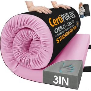 CYMULA Memory Foam Camping Mattress Pad,Sleeping Pad for Camping,Non-Slip Bottom Floor Car Mattress Bed with Retaining Portable Roll up Mattress Pad Mat for Travel Truck Guest Bed Tent, Pink Single:75*30*3