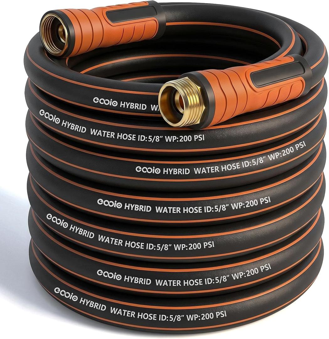 Garden Hose 50 ft x 5/8", NON-EXPANDING Flexible Water Hose, Kink Resistant Lightweight Hybrid Hose-Black Oange