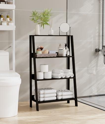 VPSMAT 3 Tier Bathroom Ladder Shelf, Freestanding Open Shelving Unit, Toilet Ladder Shelf for Storage, Small Bookshelf for Living Room Kitchen Bedroom Balcony, Black