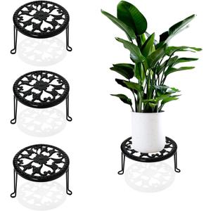 3 Pack Metal Plant Stand Indoor Outdoor, Heavy Duty Flower Pot Stands for Multiple Plants, Black Iron Plant Holder for Planters, Round Plant Shelf for Patio Garden Balcony Living Room