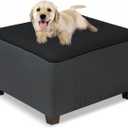 NeColorLife Square Ottoman Cover Waterproof Ottoman Slipcover Thick Storage Footrest Stool Covers Furniture Protector for Pets,Kids(X-Large Size,Black) (Square:X-Large, Black & Dark Gray)