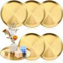 6 Pcs Gold Serving Trays, 12 Inch Stainless Steel Round Decorative Serving Table Food Circle Tray for Coffee Bar Home Bathroom Candle Wedding Party Makeup Organizer Perfume Countertop