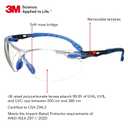 3M Safety Glasses for Men and Women, Solus 1000 Series, ANSI Z87, Scotchgard Anti-Fog, Clear Lens, Low Profile, Blue/Black Frame