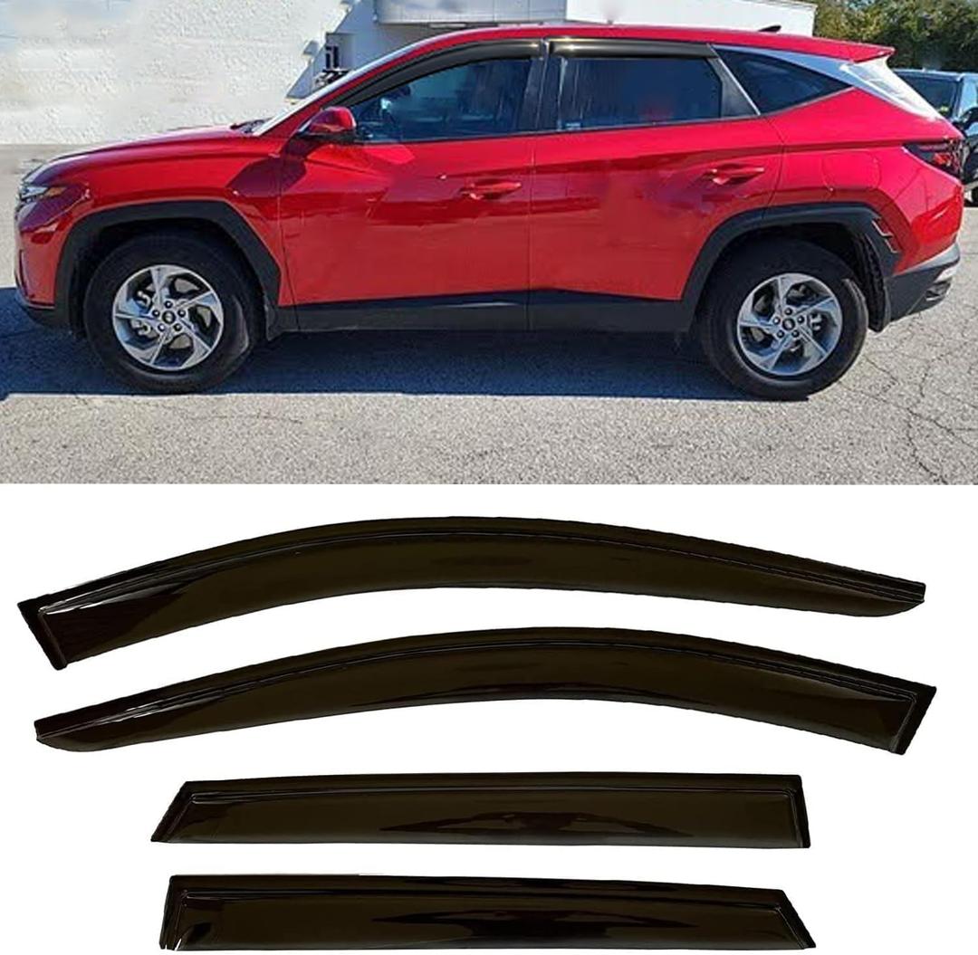 Tape-On Window Visors Rain Guards for 2022-2025 Hyundai Tucson SEL Value Limited Sport Ultimate SE Accessories,Side Vent Deflectors Smoke Tinted Sun Shade 2022 2023 2024 2025,4-Pieces Set 94185
