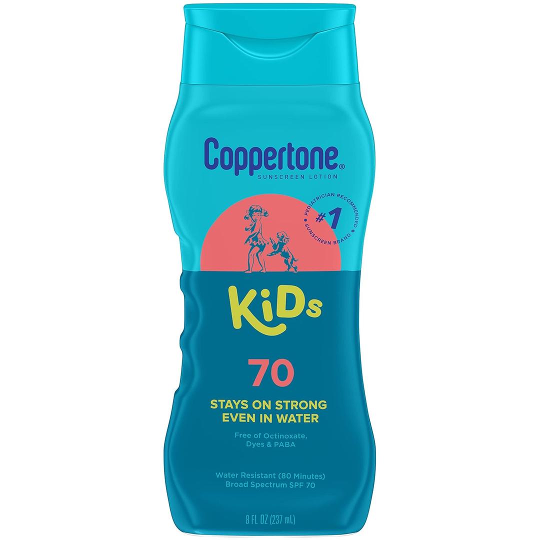 Coppertone Kids Sunscreen Lotion SPF 70, Water Resistant Sunscreen for Kids, 8 Fl Oz Bottle