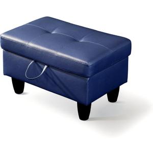 GRETERST Ottoman Rectangular Storage Ottoman Bench Faux Leather Footrest Footstool with Hinged Lid for Living Room, Bedroom, Entryway, Blue, 28.5"x19"x17.5"