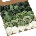 Ling's moment Artificial Flowers, 25Pcs 3" Roses in Emerald Green Shades, Realistic DIY Foam Floral Fill for Wedding Bouquets/Centerpieces, Outdoor Party Backdrops, Room/Table, Garden/Pot Decorations