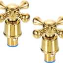 Uxcell 2Pcs Tap Handle, Shower Knobs, Cold Faucet Knob Handles, Alloy Cross-Arm Replacement for Kitchen, Shower, Tub, Gold
