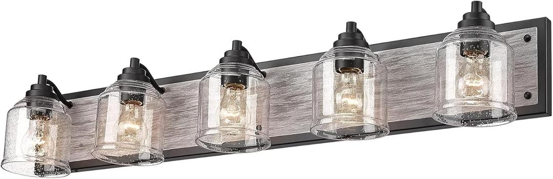 Vanity Lights for Bathroom Large 40", Farmhouse Rustic Vanity Light with Bubble Glass Shades, Gray 5 Light Bathroom Lighting Fixtures Over Mirror, Bath Wall Sconce Home Decor (Grey Metal)