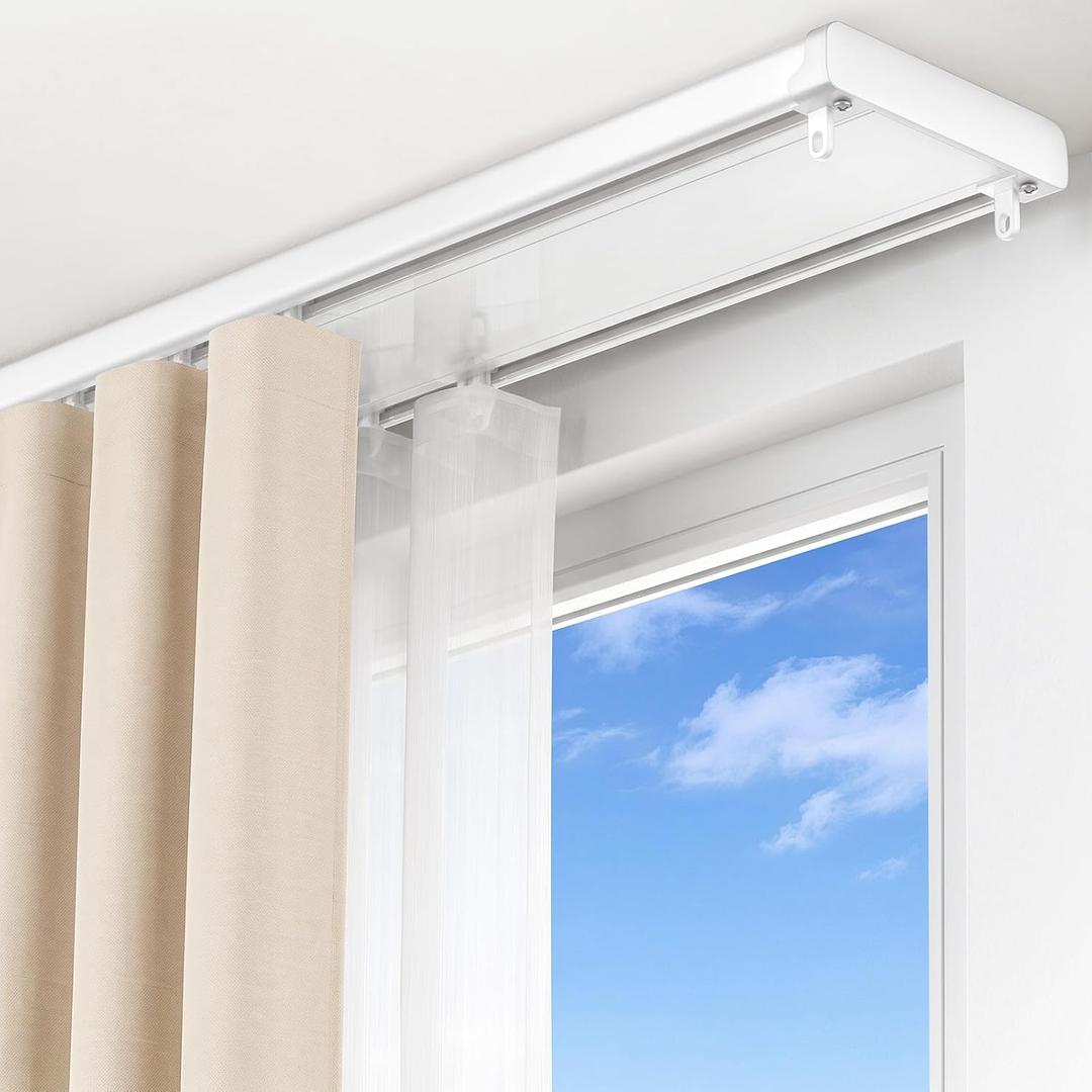 Double Ceiling Curtain Track 6ft, Heavy Duty Track System, White