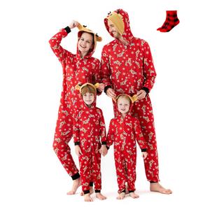 PATPAT Matching Family Christmas Onesie Pajamas  Holiday Hooded Jumpsuit Sleepwear PJs Couples Xmas Loungewear with Socks (Red, XL)