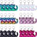 Blulu 24 Pieces Flip Sequin Cat Keychains Cat Style Shape Keyring for Kitties Birthday Party Valentines Favors Decorations Supplies (One Size)