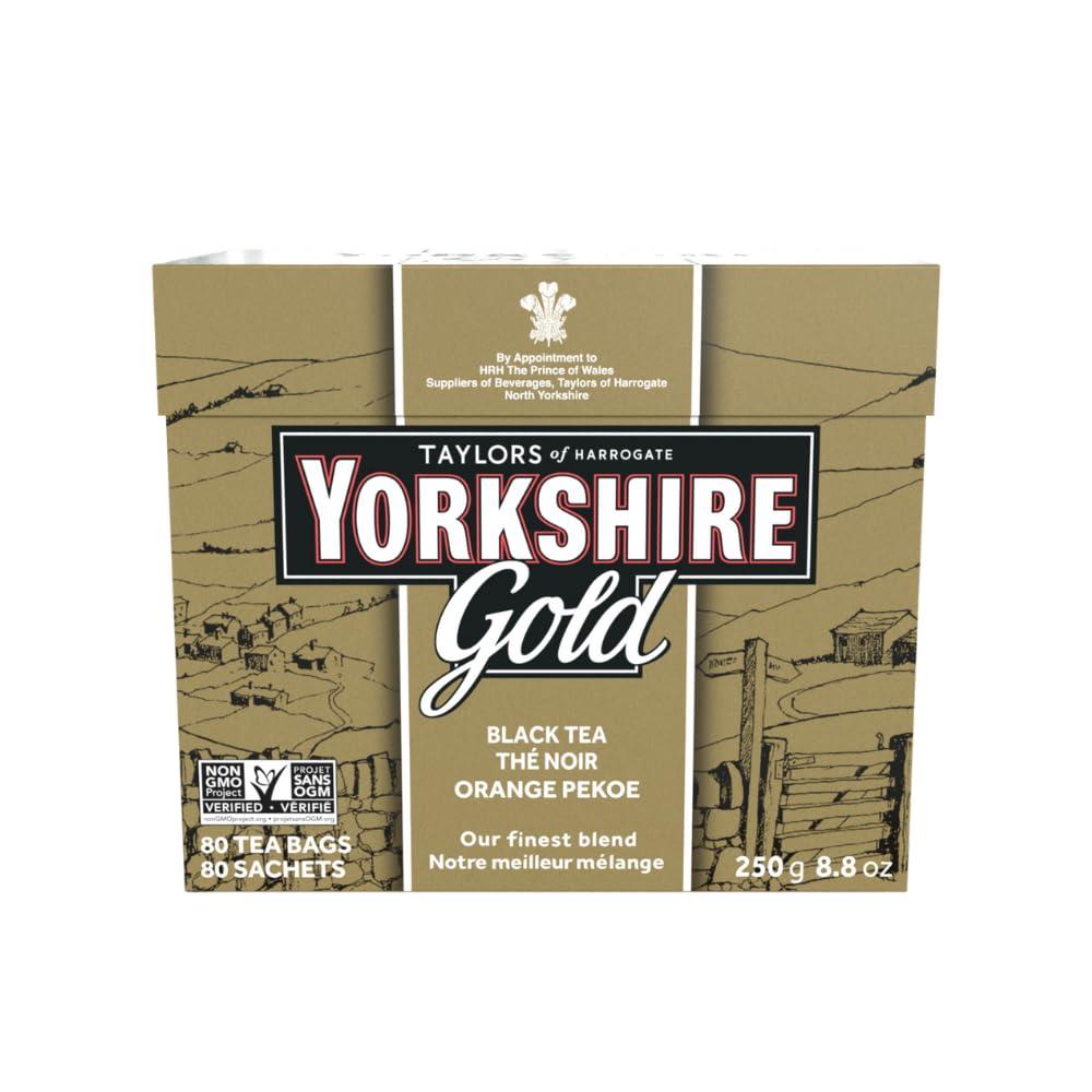 Yorkshire Tea, Gold, Pillow Tea Bags, 80 Count (Pack of 1), Premium Blend, Rich, Smooth, and Satisfying, Classic British Breakfast Blend, Caffeinated, Enjoy Hot or Iced, 80 Teabags