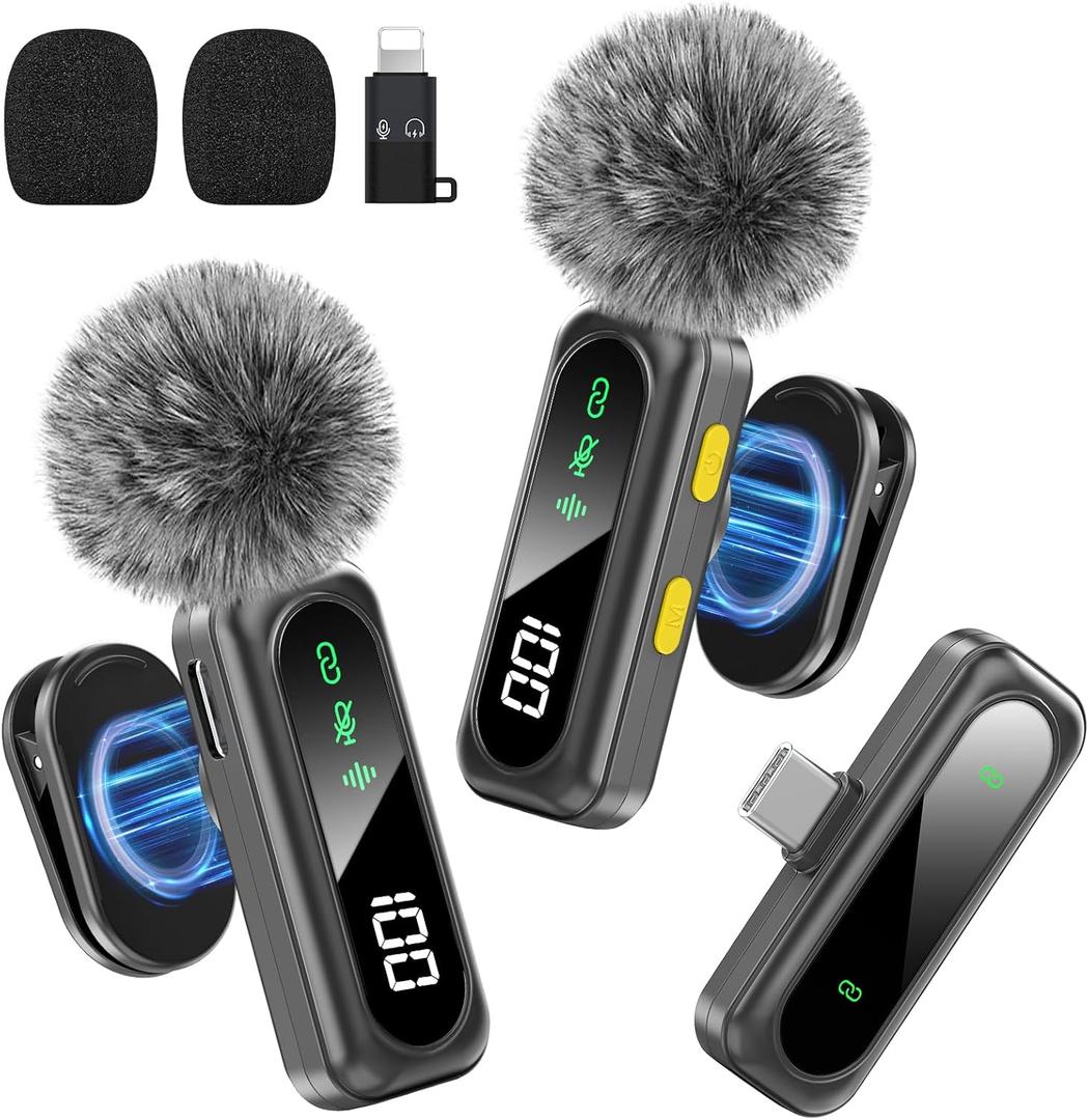 Wireless Microphone for iPhone, iPad, Android, Mini Microphones with LED Indicator & Noise Reduction, Magnetic Clip on Lavalier Microphone for Interview Video Recording Podcast YouTube Tiktok Vlogging