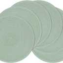 SHACOS Round Placemats Set of 6 Washable 15 inch Round Table Mats Cotton Polyester Woven Braided Place Mats for Dining Table, Sage Green