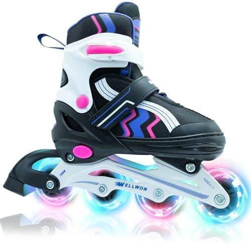 Kids Inline Skates for Boys and Girls Ages 6-12, Adjustable Beginner Skates with Light Up Wheels for Kids Youths Teen, Size: Large(US 5-7.5)