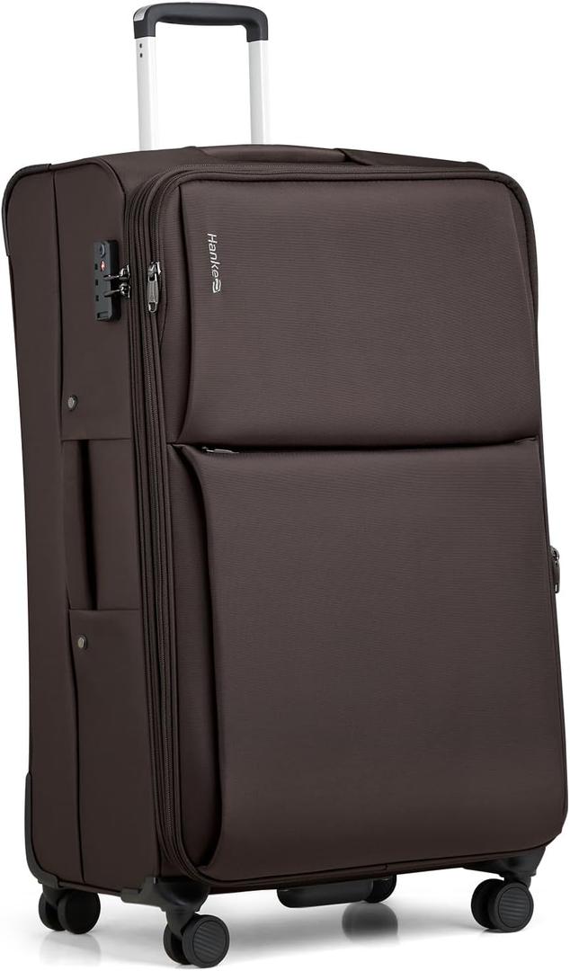Hanke 28 Inch Luggage Softside Expandable Suitcases with Spinner Wheels, Travel Checked Luggage for Women Men(Coffee)