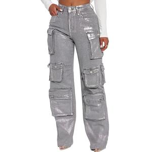 Tbahhir Women Cargo Jeans Baggy High Waisted Straight Leg Denim Pants Multi-Pockets Y2K Trousers Loose Casual Fal,Size XXL