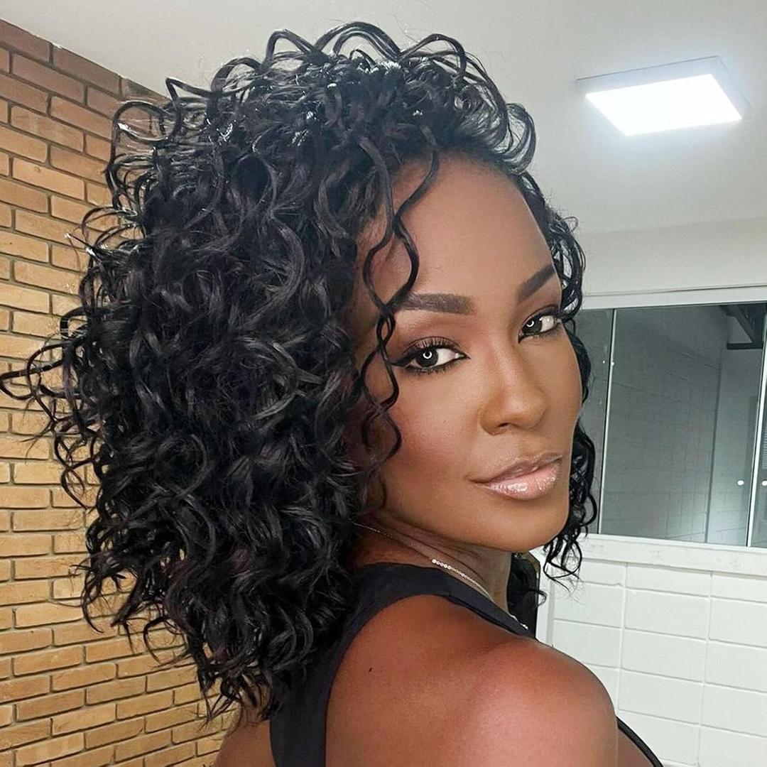 Leeven Gogo Curl Crochet Hair 10 Inch 8 Packs Black Ocean Wave Crochet Hair Pre Looped Deep Twist Goddess Box Braids Short Curly Water Wave Synthetic Braiding Hair for Women Girl Kids (#1B)