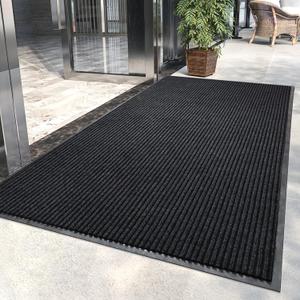 3' x 5' High Traffic Guard Doormat, Commercial Grade Door Floor Mat Striped Brush Step Entrance Mat with Rubber Backing, Low Profile Commercial Rugs for Entryway, Easy to Clean(Jet Black)