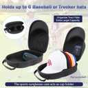 Hat Travel Case, Hard Hat Carrier Organizer with Clip & Glasses Storage, Holds 6 Baseball Caps for Home/Travel - Black