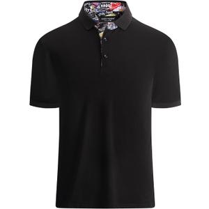 Alex Vando Mens Polo Shirts Short Sleeve Regular Fit Fashion Designed Shirt (Large, Black)