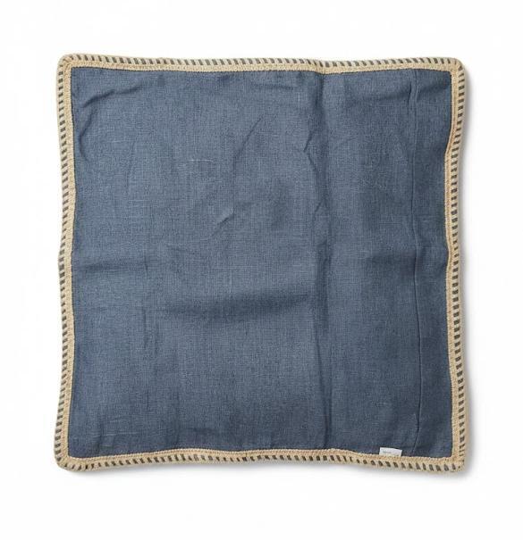 Woaboy Decorative Linen Fringe Throw Pillow Covers Boho Farmhouse Soft Accent Pillowcases with Tassels Christmas Home Decor for Livingroom Couch Sofa Bed,20x20 Inch Set of 2, Blue