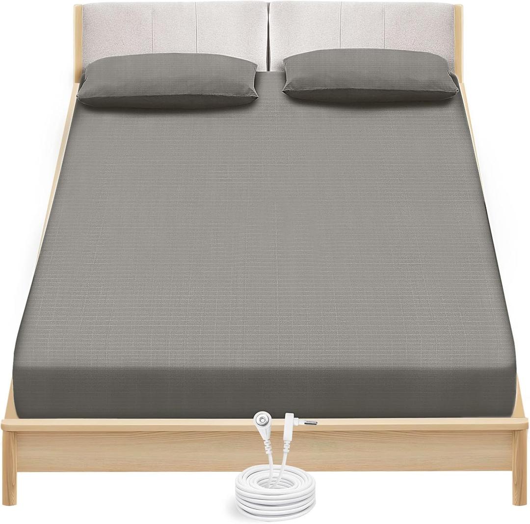 Grounding Sheets King Size - Organic Cotton and Silver Fiber, Grounding Fitted Sheet Wellness Sleep Deep Gray