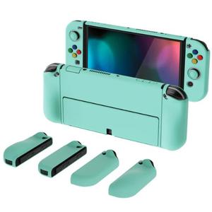 PlayVital AlterGrips Dockable Hard Shell Protective Case with Thumb Grip Caps & Button Caps for Nintendo Switch OLED - Misty Green