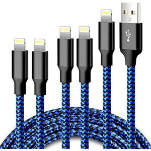 cugunu iPhone Charger, 5 Pack 3/3/6/6/10FT Apple MFi Certified USB Lightning Cable Nylon Braided Fast Charging Cord Compatible for iPhone 14/13/12/11/X/Max/8/7/6/5/SE/Plus/iPad - Black Blue