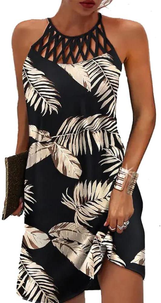 BIRW Summer Dresses for Women 2026 Casual Floral Halter Neck A-line Beach Vacation Sundresses S