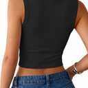 Women's Henley Crop Tank Top Sleeveless Button Front Shirt Black Large (Black, L)