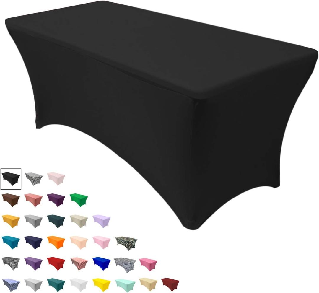YOUR CHAIR COVERS Rectangular Spandex Tablecloth 6ft Fitted Wedding Event Patio Decorations Elastic Fabric Stretch Cover for Folding Table (Black)