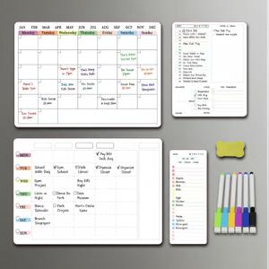 Magnetic Dry Erase Calendar Whiteboard Set (4-Pack) for Fridge,with Monthly and Weekly Views (16" x 11"),Daily Planners (10" x 8") and to Do List Whiteboard (10 x 4) 6 Markers & Eraser