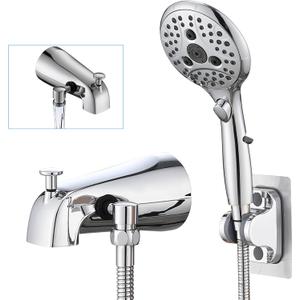 PROOX All Metal Tub Spout with Diverter, 6 Settings Hand held Shower with ON/Off Pause Switch, Bathtub Faucet with Sprayer Chrome