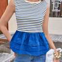 Tankaneo Womens Summer Striped Peplum Tank Tops Blue