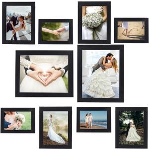 Picture Frame Set 10 pack, Farmhouse Photo Frames, Gallery Wall Frame Collage, 8x10 5x7 4x6 Frames in 3 Different Finishes Picture Frames For Wall or Desk, Black