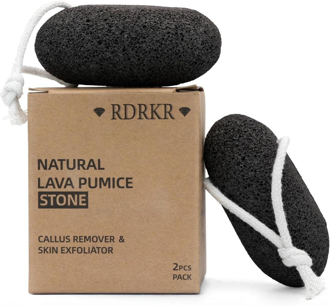 2-Pack Natural Lava Pumice Stone for Feet & Hands Callus & Corn Remover for Cracked Heels, Hard Dry Skin Exfoliator, Volcanic Foot Scrubber Pedicure Tool (Black)