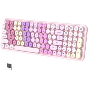 Wireless Bluetooth & 2.4G Dual Mode Keyboard - Connect up to 3 Devices Simultaneously, Portable 100-Key Retro Round Keycaps Keyboard (Rainbow Pink)