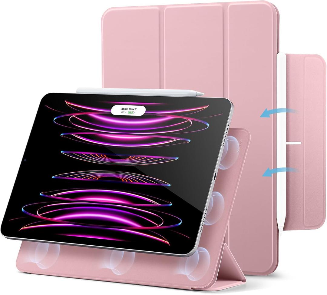 ESR for iPad Pro 12.9 6th/5th/4th Gen, iPad Air 13 Inch Case M3/M2 (2025/2024), Powerful Magnetic Attachment, Slim Trifold Stand Case, Supports Pencil Pro & Pencil (USB-C), Rebound Series, Pink