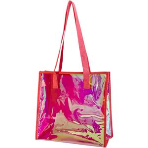 TotePrint Clear Tote Bag Holographic Tote Bag Iridescent Beach Handbag Waterproof Sandproof for Work Stadium Travel