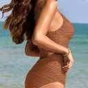 Herseas 2 Piece Bikini Set U-Wire Cutout Popular Swimsuit High Waisted Textured 2026 Summer Beach Swim Bathing Suits (Brown, M)