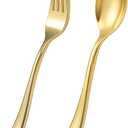 Goodluck 100 PCS Gold Plastic Silverware, Heavy Duty Plastic Cutlery Includes 50 Forks and 50 Spoons, Elegant Disposable Utensils, Durable Flatware for Parties, Weddings Catering and Dinners