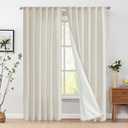jinchan Room Darkening Linen Blend Curtains for Living Room 84 Inch Length Set of 2 Panels Curtains for Sliding Glass Doors, Farmhouse 50 Inch Wide Drapes with Rod Pocket Back Tab(50W x 84L, Ecru)