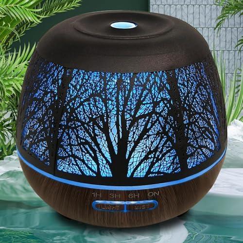 Essential Oil Diffuser for Home, 500ML Aromatherapy Diffusers for Essential Oils Large Room with Cool Mist Humidifiers for Bedroom, 7 Colors Changed & 3 Mist Mode Automatic Shut-Off, Tree
