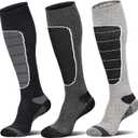 Hylaea Merino Wool Ski Socks, Cold Weather Socks for Snowboarding, Snow, Winter, Thermal Knee-high Warm Socks, Hunting (Large, Black Dark Grey Grey (3 Pairs))