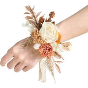 Ling's Moment 6pcs Wedding Wrist Corsage Artificial Flowers, Girl/Mother Homecoming Prom Corsages Wristlet Dcor, etc. Boho Dried Rustic